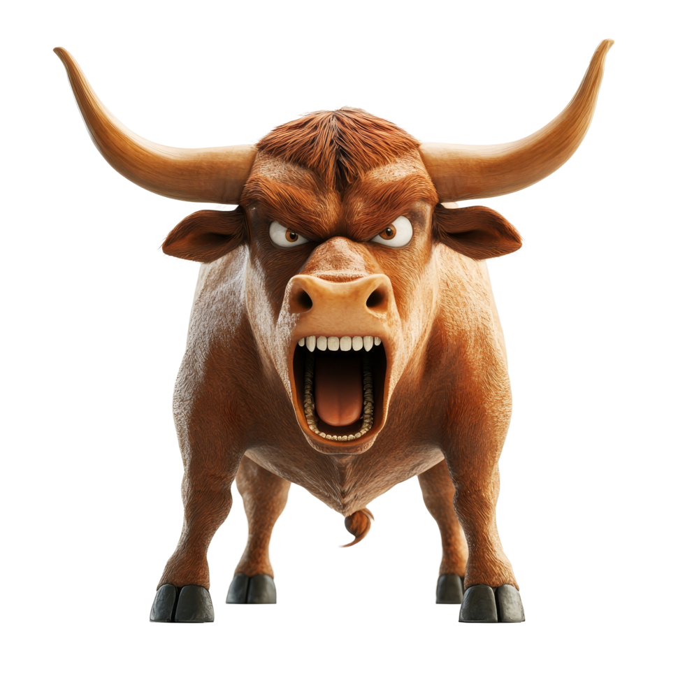 An angry brown bull glaring fiercely on a simple transparent background with transparent accents, Angry brown bull on a transparent background, png