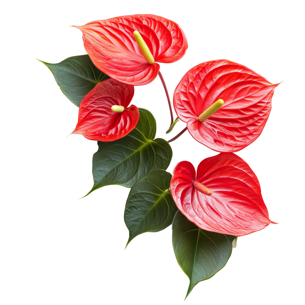 Stunning red anthurium flowers arranged elegantly against a transparent background, anthurium flowers isolated transparent background png