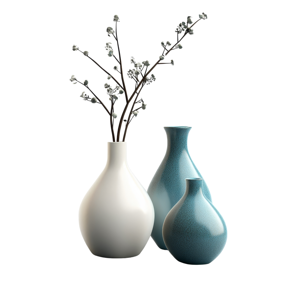 Elegant vases adorned with delicate flowers against a clean transparent backdrop, beautiful vases on transparent background png