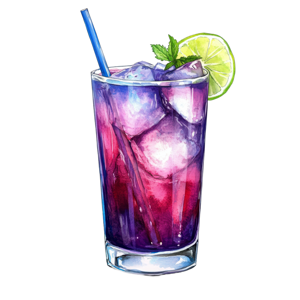 A vibrant cocktail illustration featuring ice, mint, and a slice of lime on a transparent background for festive occasions, Clipart cocktail, on transparent backgroundillustration png