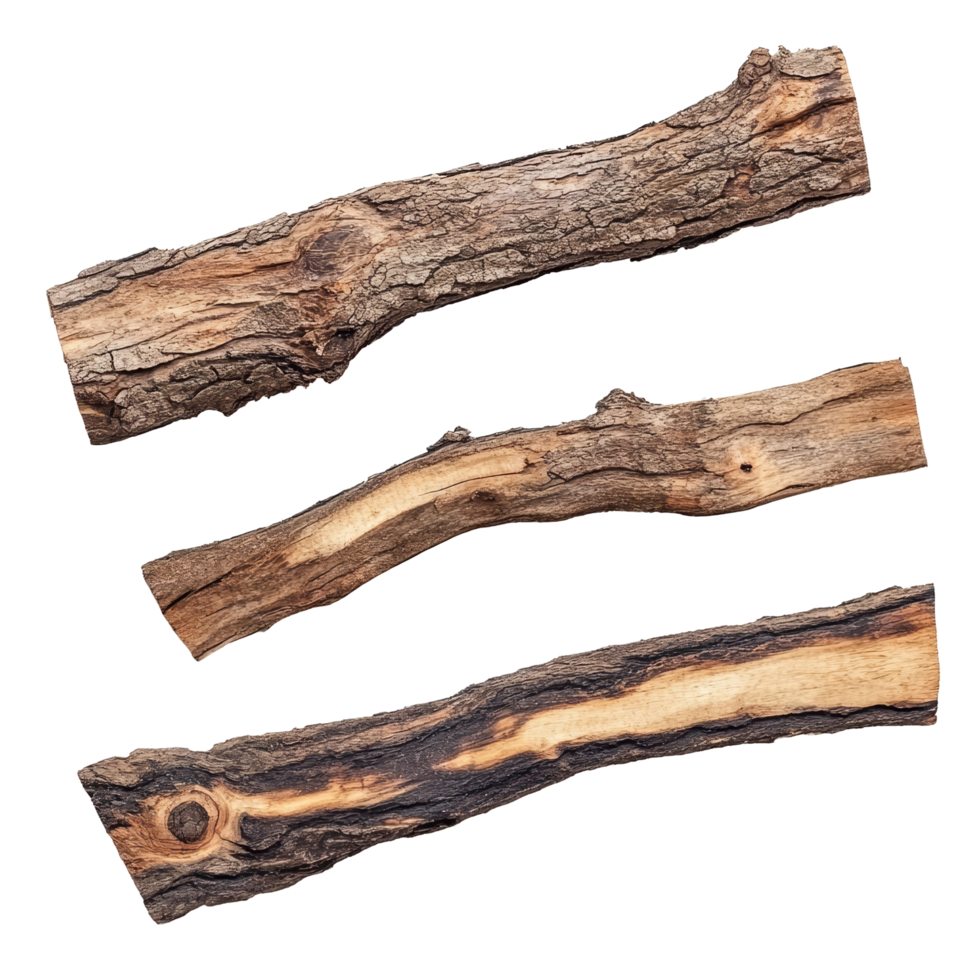 Dry wood pieces isolated on a transparent background showcasing natural texture and color variations in tree wood, Dry wood isolated on transparent background. Tree wood transparent background png