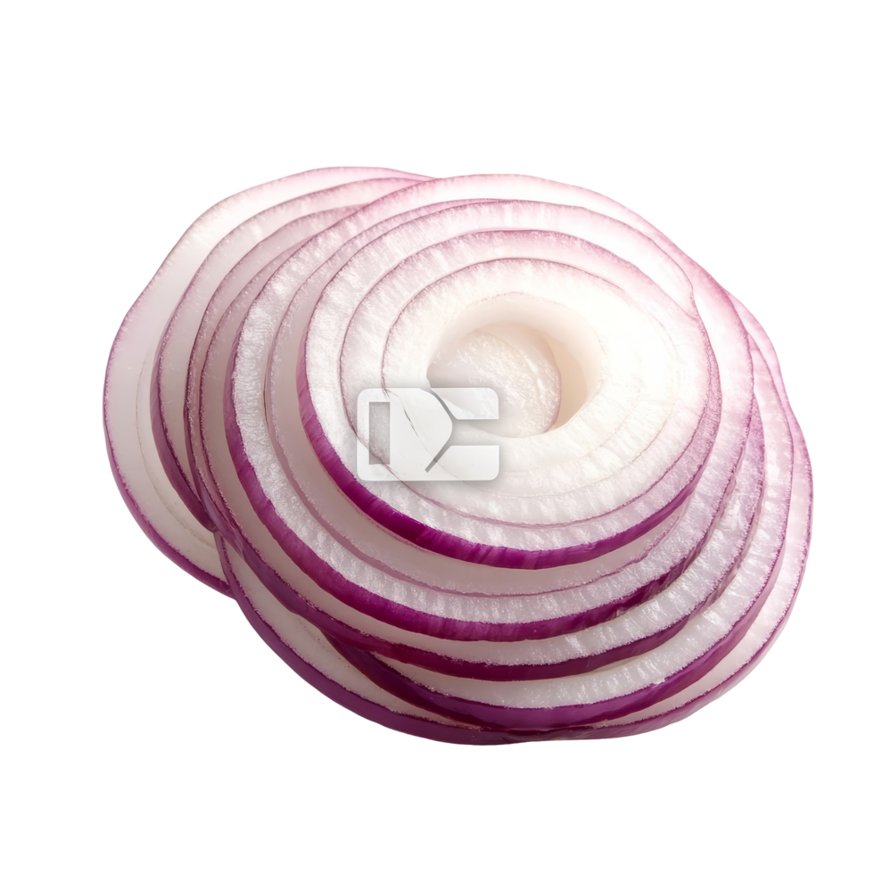 Freshly sliced red onions arranged on a transparent background for culinary preparation and presentation purposes, slice onions isolated on transparent background png