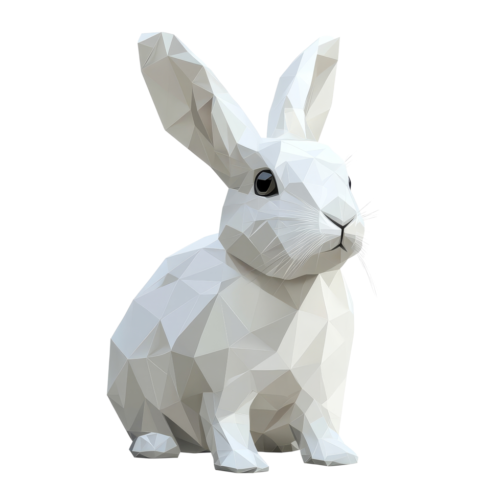 A transparent polygonal rabbit sitting gracefully on a clean transparent background showcasing modern geometric design elements, Polygonal rabbit on transparent background. Geometric polygonal rabbit png