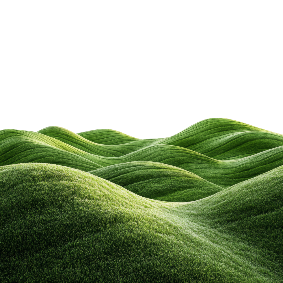 Lush green hills create a tranquil landscape against a pristine transparent background, inviting a sense of peace and serenity, green hills landscape isolated on transparent background png
