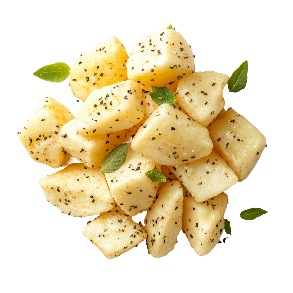 Delicious potato snacks with herbs arranged on a clean transparent background for a healthy snack option, potato snacks on transparent background png