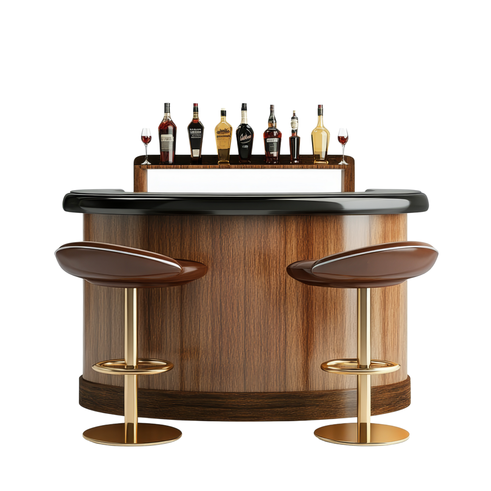 Modern bar counter with seating designed for stylish entertainment at home, Bar counter isolated on transparent background png