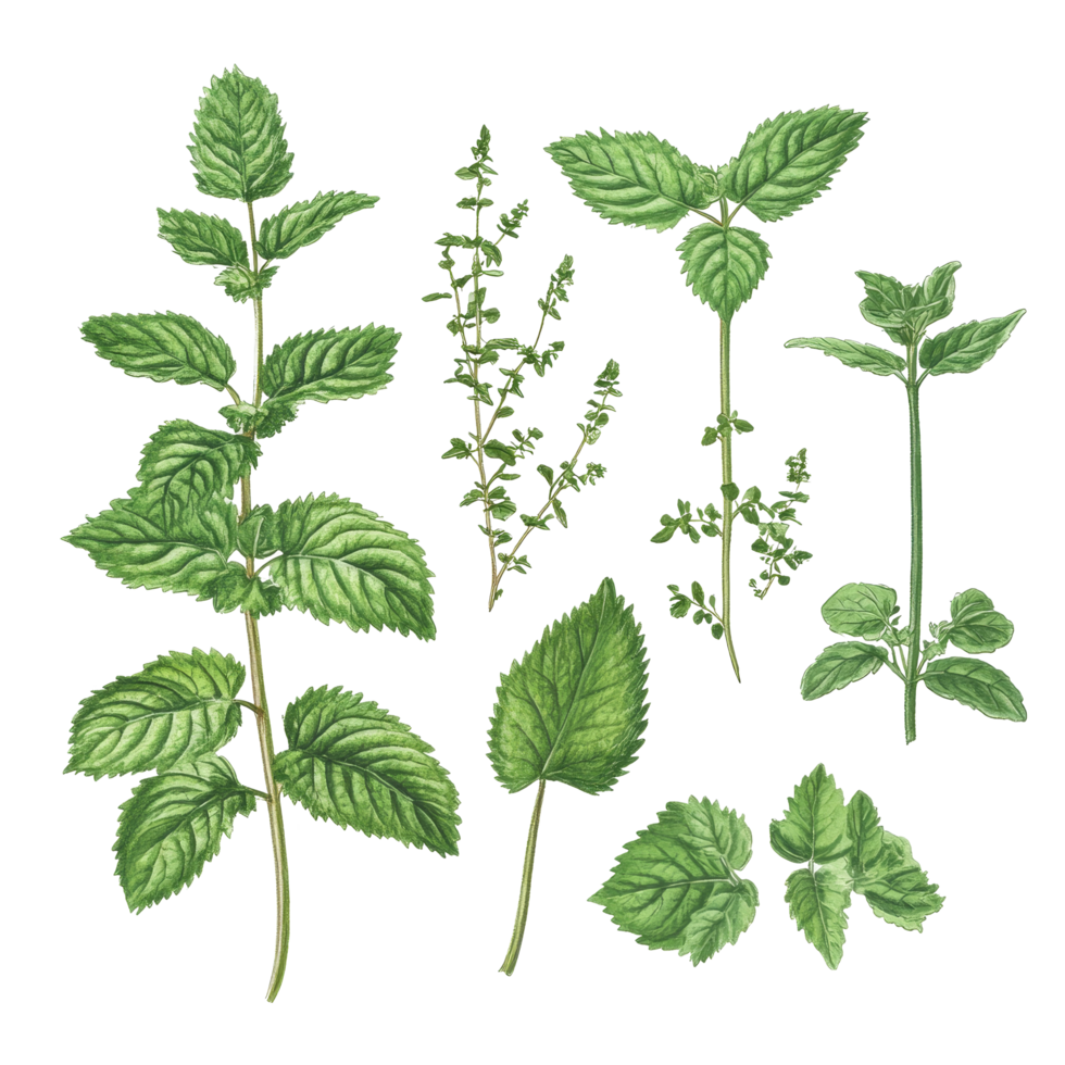 Lemon balm and various medicinal plants illustrated on a transparent background, Medicinal plants lemon balm on a transparent background png