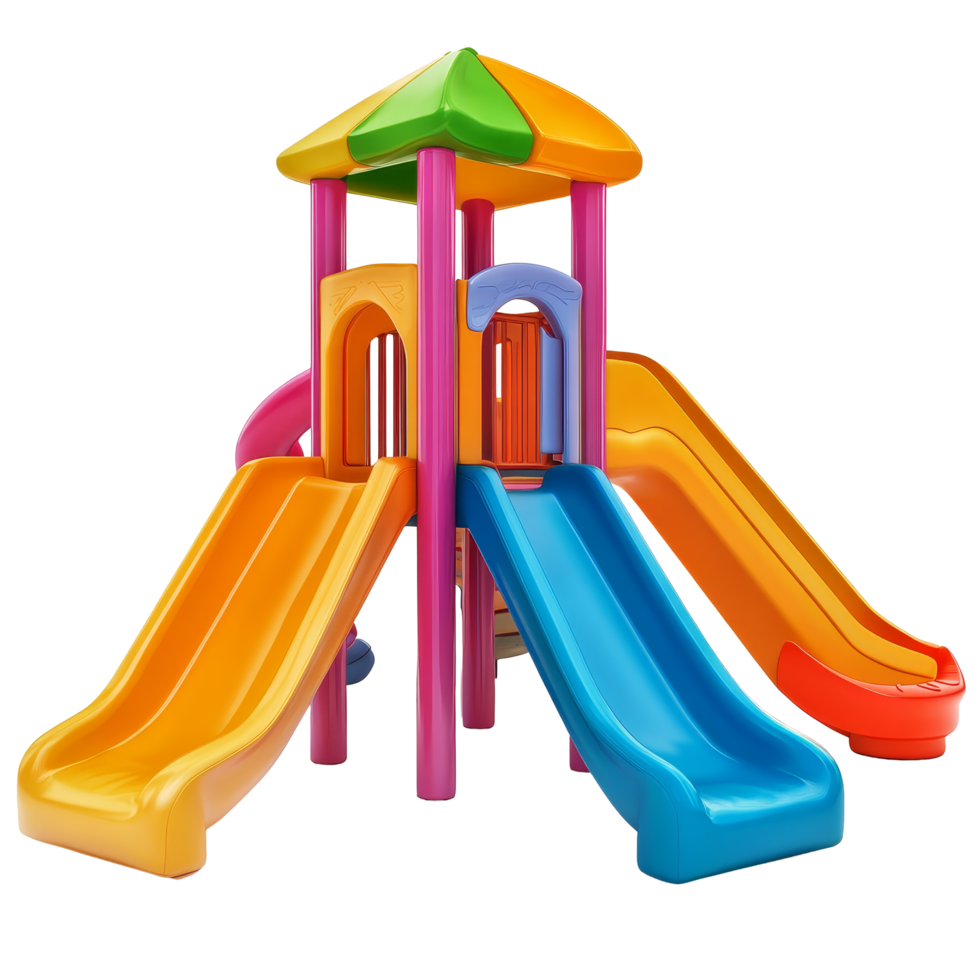 Colorful playground structure with slides for children, designed for fun and active play in a safe environment, Colorful playground for children on transparent backgroundfile png
