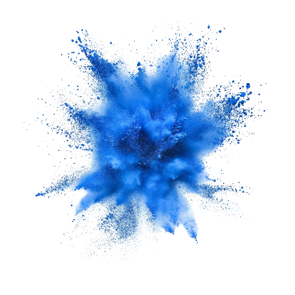The bright blue Holi paint splashes energetically, symbolizing vibrant celebrations during spring, Blue Holi Paint Splash with Color Powder Explosion on transparent background png