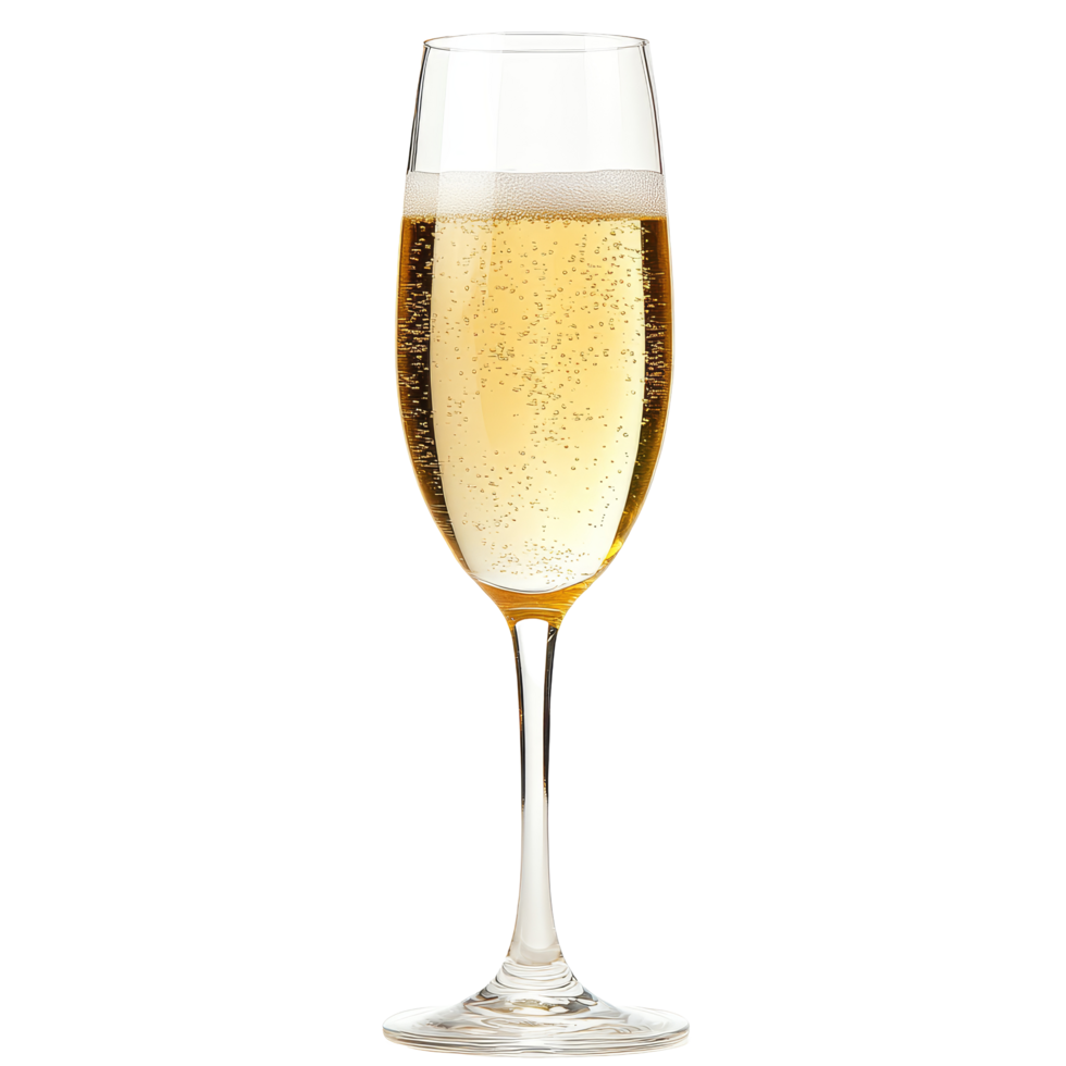 A glass of sparkling champagne adorned with a champaka flower against a transparent background for an elegant celebration, Champaka on transparent background png