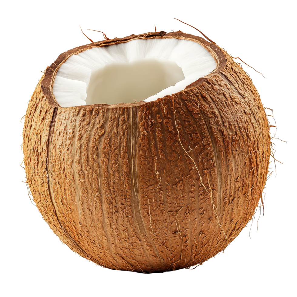 Young sweet coconut isolated on a clean transparent background showcasing its unique texture and natural beauty, Young sweet coconut isolated on transparent background png