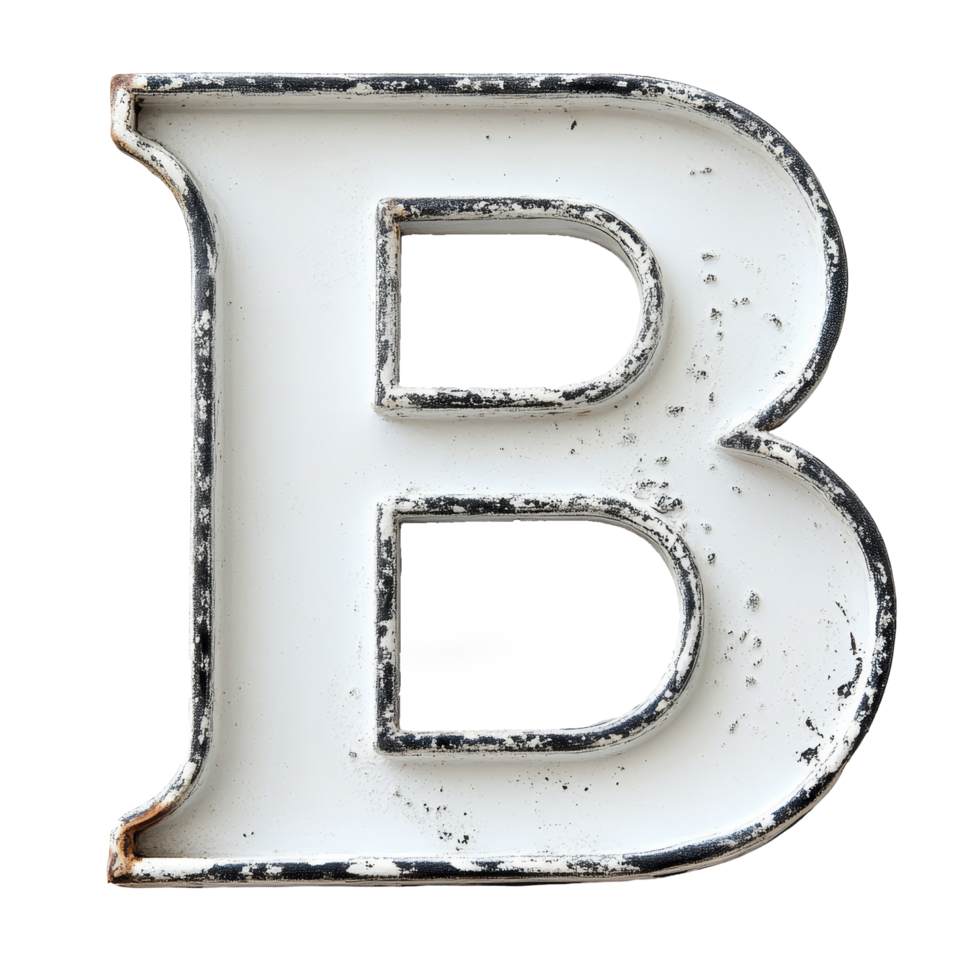 The letter B crafted from metal with a transparent transparent background highlights its textured surface and vintage appeal, consonant letter b is used to make words on transparent backgroundfile png