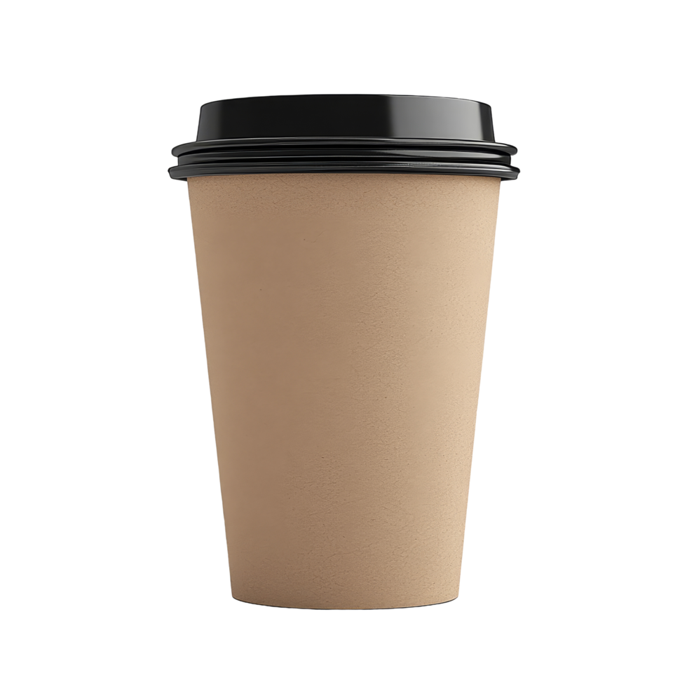 Mockup of a brown cardboard coffee cup with a black lid on a light background for design presentation, brown paper cardboard coffee cup mockup templates 3d render isolated on transparent background png