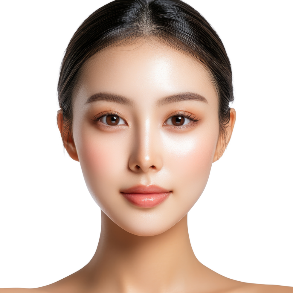 Beautiful young Asian woman with a fresh, clean look poses against a plain backdrop in a studio setting, Studio shot Beautiful young Asian woman with clean fresh png