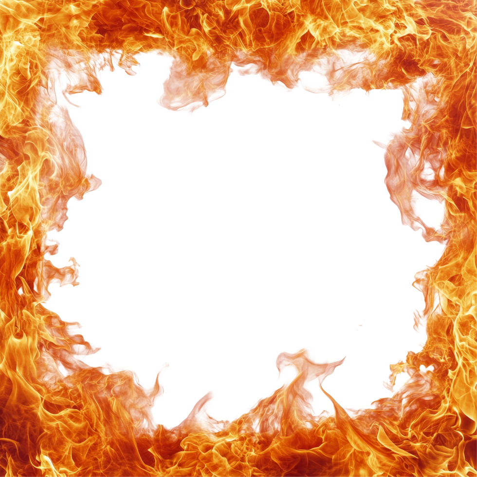 Vibrant flames frame on a transparent background creating an intense visual effect for artistic compositions, Flames at the Bottom Frame, Isolated on transparent background png