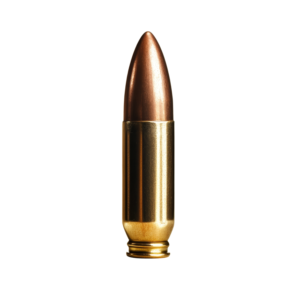 Isolated bullet showcasing sleek design and metallic finish on a pure transparent background, bullet isolated on transparent background png