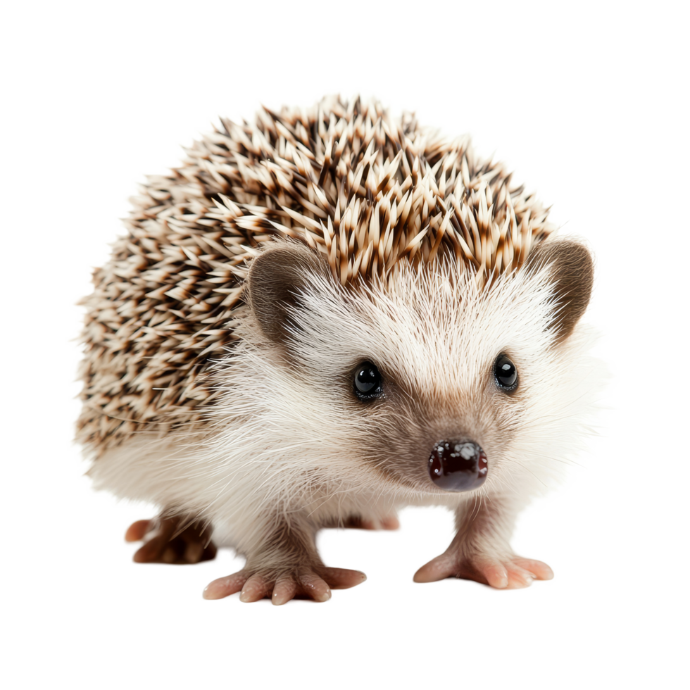 Cute hedgehog standing on a transparent background, showcasing its distinctive spines and adorable features, hedgehog isolated on transparent background png
