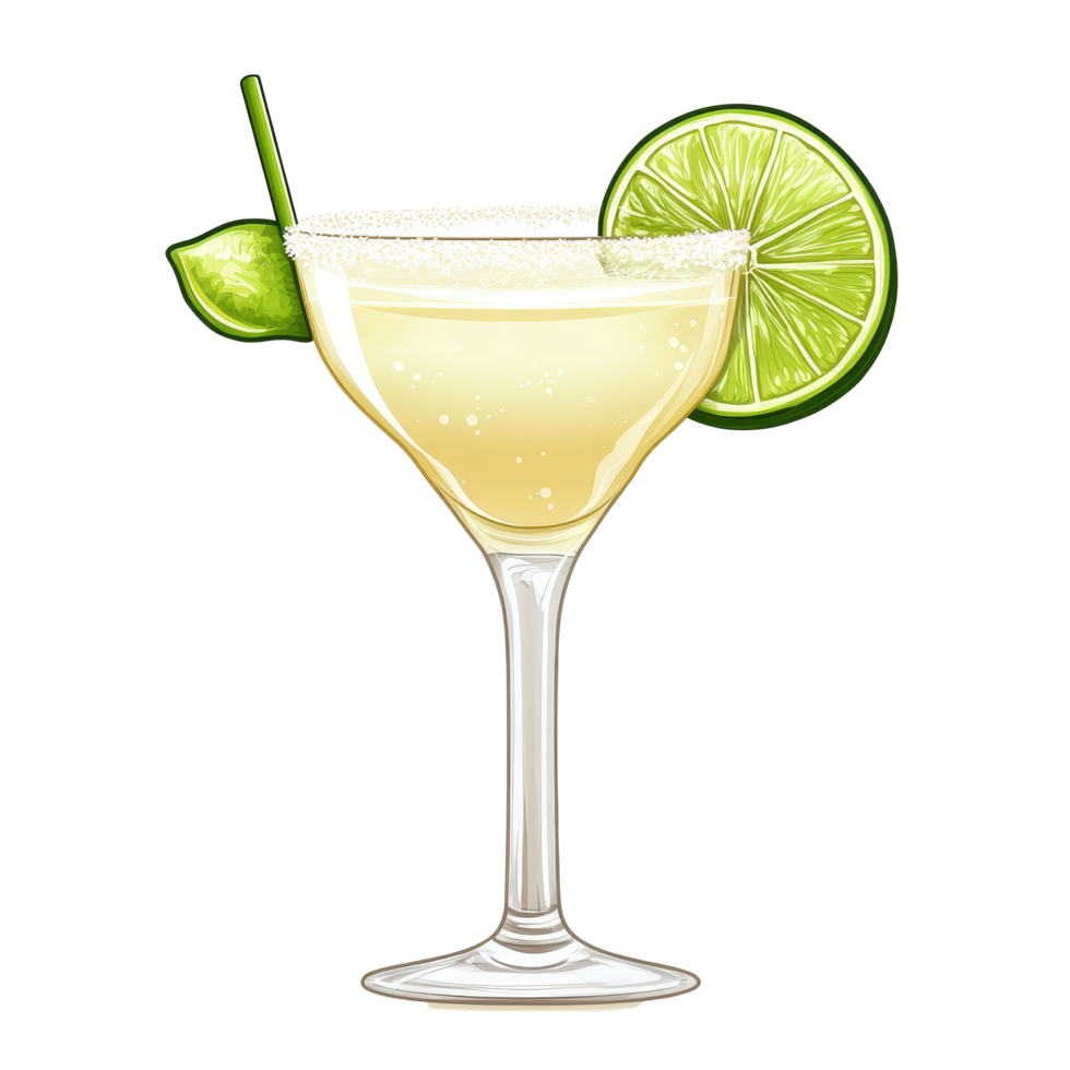 Refreshing margarita cocktail with tequila and lime slice served on a transparent background, margarita cocktail drink tequila isolated on transparent background png
