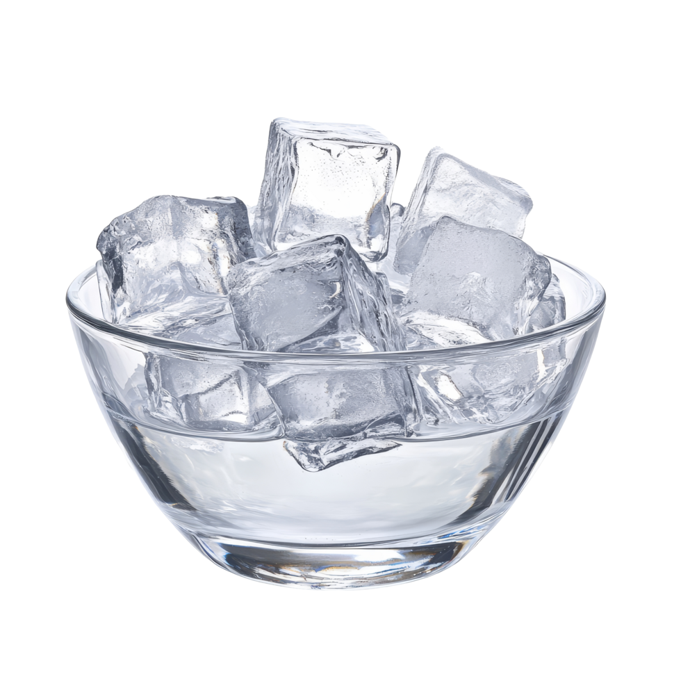 Fresh ice cubes in a clear bowl on a transparent background for refreshing drinks and culinary use, ice cubes in the bowl on transparent background png