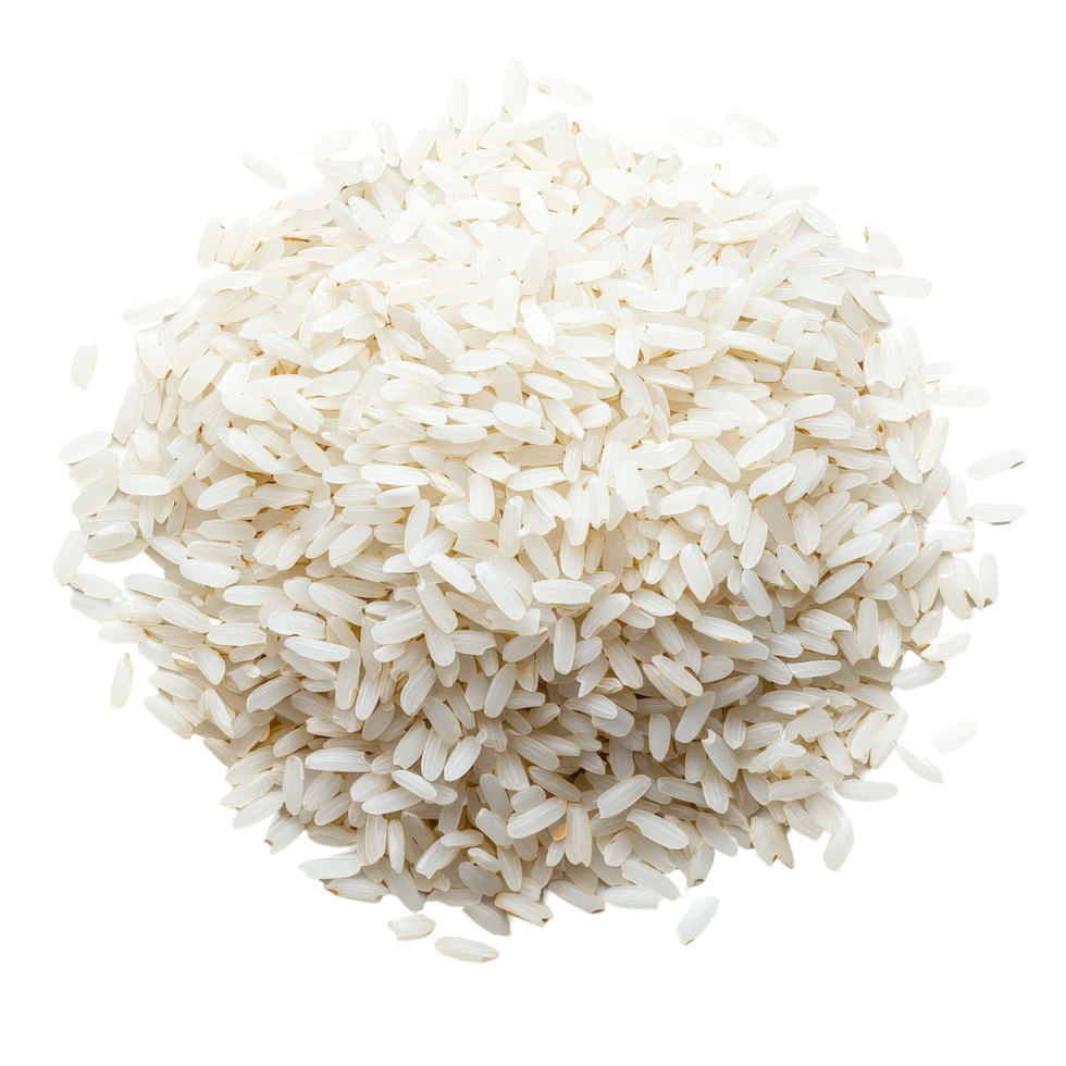 A mound of transparent rice on a clean, bright background showcasing its texture and natural color, rice on transparent background png