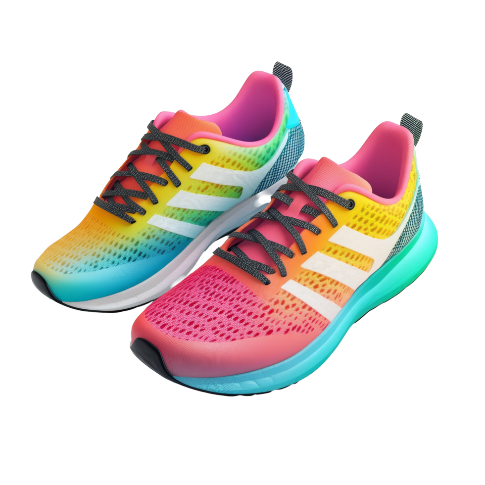 Colorful running sneakers mockup featuring vibrant design and dynamic style, colorful cool running sneakers mockup, file of isolated object with shadow on transparent background png