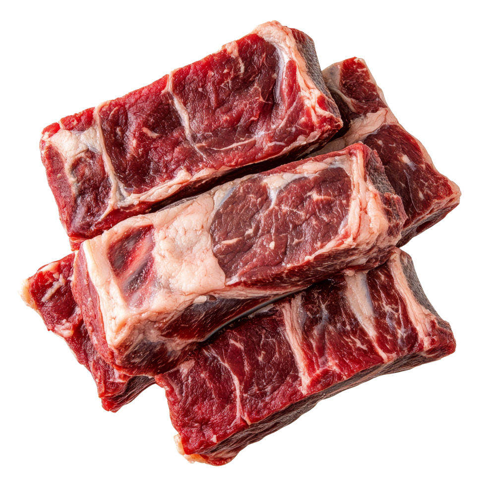 Fresh raw beef ribs on a transparent background ready for cooking or grilling, Isolated chopped fresh raw beef ribs meat png