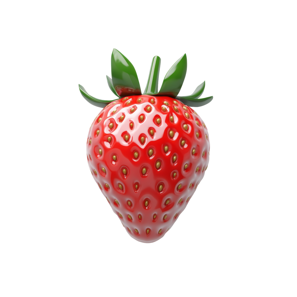 Bright red strawberry fruit icon on a clean transparent background representing freshness and natures delights, strawberry 3d fruit icon transparent background png