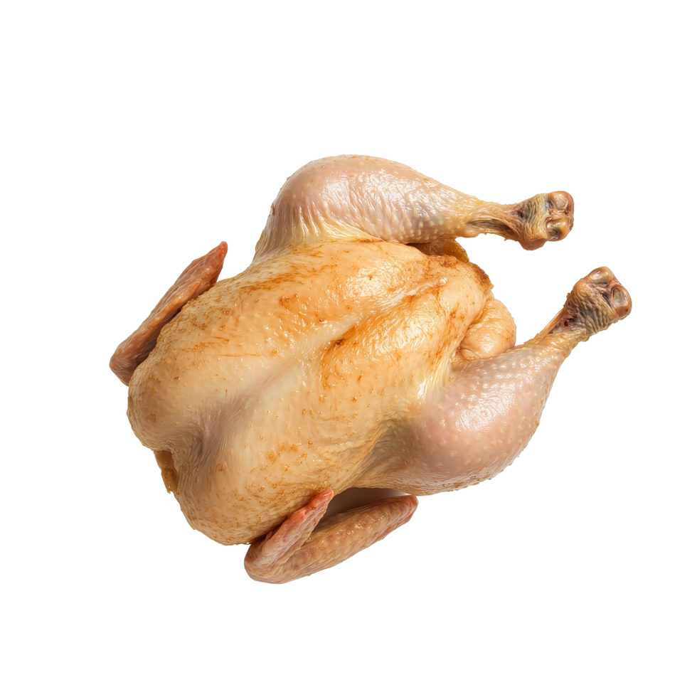 Whole raw chicken isolated on a transparent background ready for preparation in a kitchen setting, Isolated whole raw chicken png