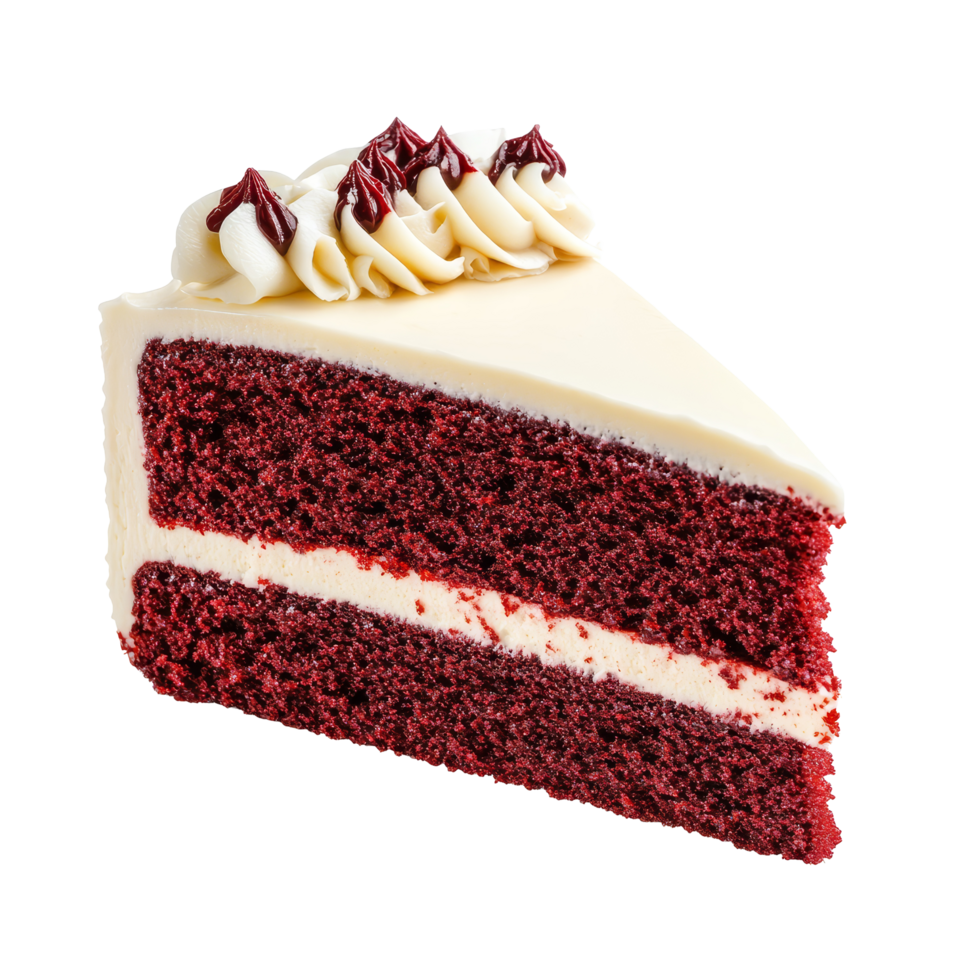 Delicious slice of red velvet cake isolated on a transparent background ready to be enjoyed at any special occasion, red velvet cake slice isolated on transparent background png
