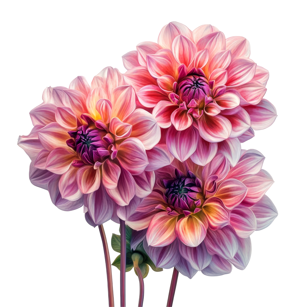Beautiful dahlia floral bouquet featuring vibrant pink and transparent petals with stunning highlights in a serene setting, dahlia Flowers Floral Bouquets flowers with transparent background png
