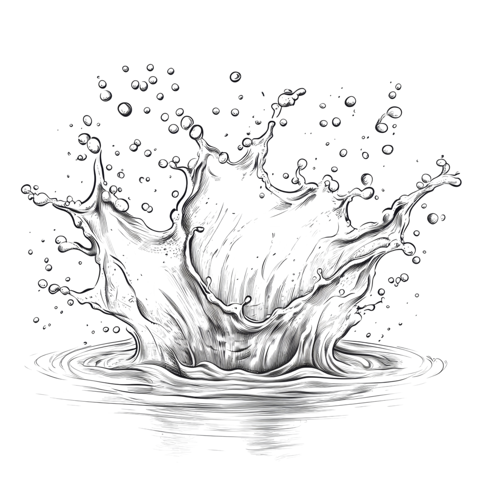 Dynamic splash of flowing water isolated on a transparent background with detailed droplets and waves captured elegantly, Flowing water splash isolated Stock Illustration png