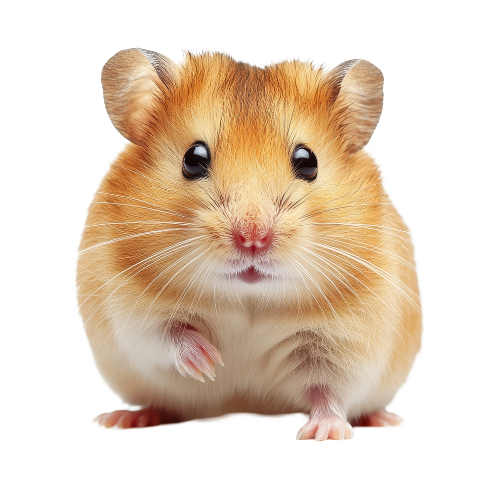 A cute hamster stands on a transparent background, showcasing its fluffy fur and inquisitive expression in a playful pose, hamster isolated on transparent background png