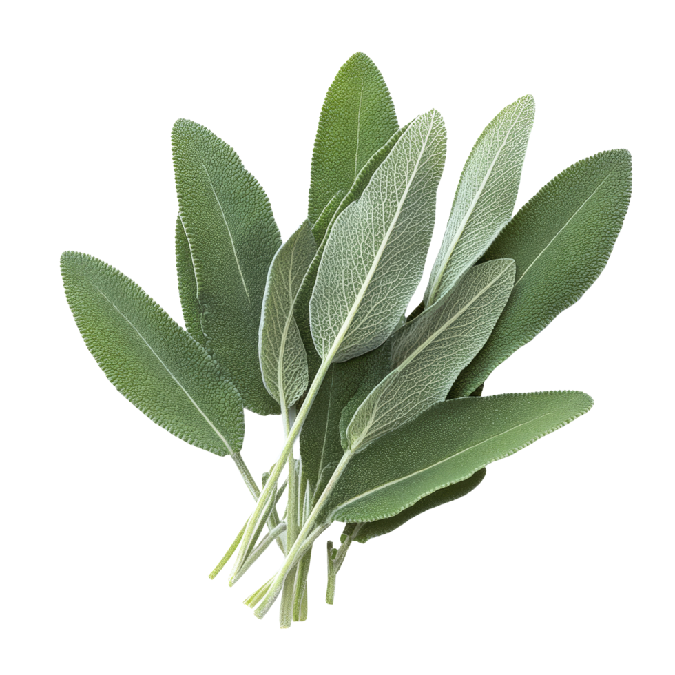 Fresh sage leaves isolated on a clean transparent background for culinary and herbal uses, Sage leaves isolated on transparent background png