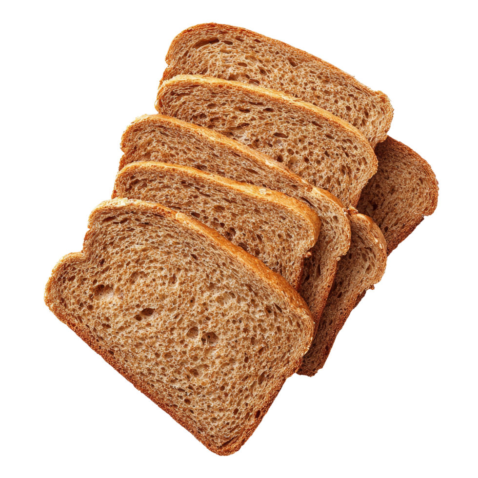 Freshly sliced whole grain bread stacked on a transparent background for a healthy meal option, whole grain sliced bread on transparent backgroundfile png