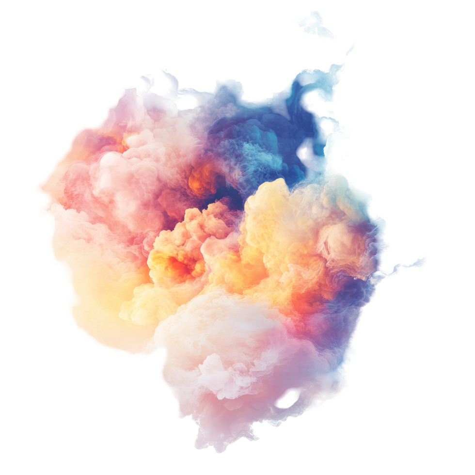 A vibrant abstract colorful cloud formation against a transparent background showcases artistic expression, Abstract Colorful Cloud On transparent background png