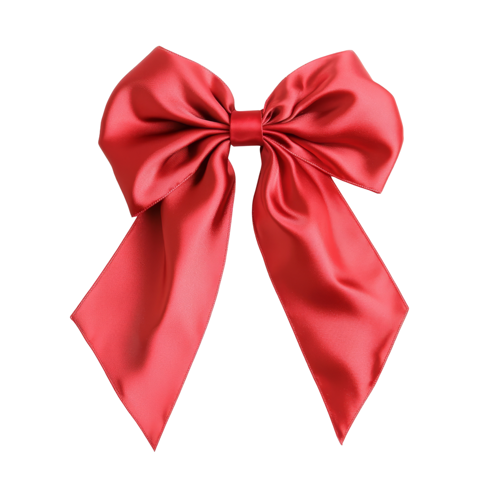 Elegant red satin ribbon bow isolated on a transparent background perfect for gift wrapping and decorations, Red Satin Ribbon Bow Isolated on transparent background png