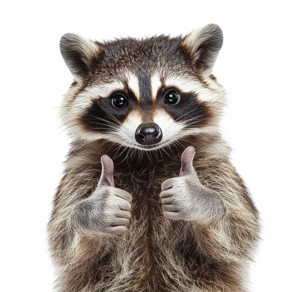 Raccoon giving a thumbs up, showcasing a playful expression on a transparent background, Raccoon Giving ThumbsUp Isolated on transparent background png