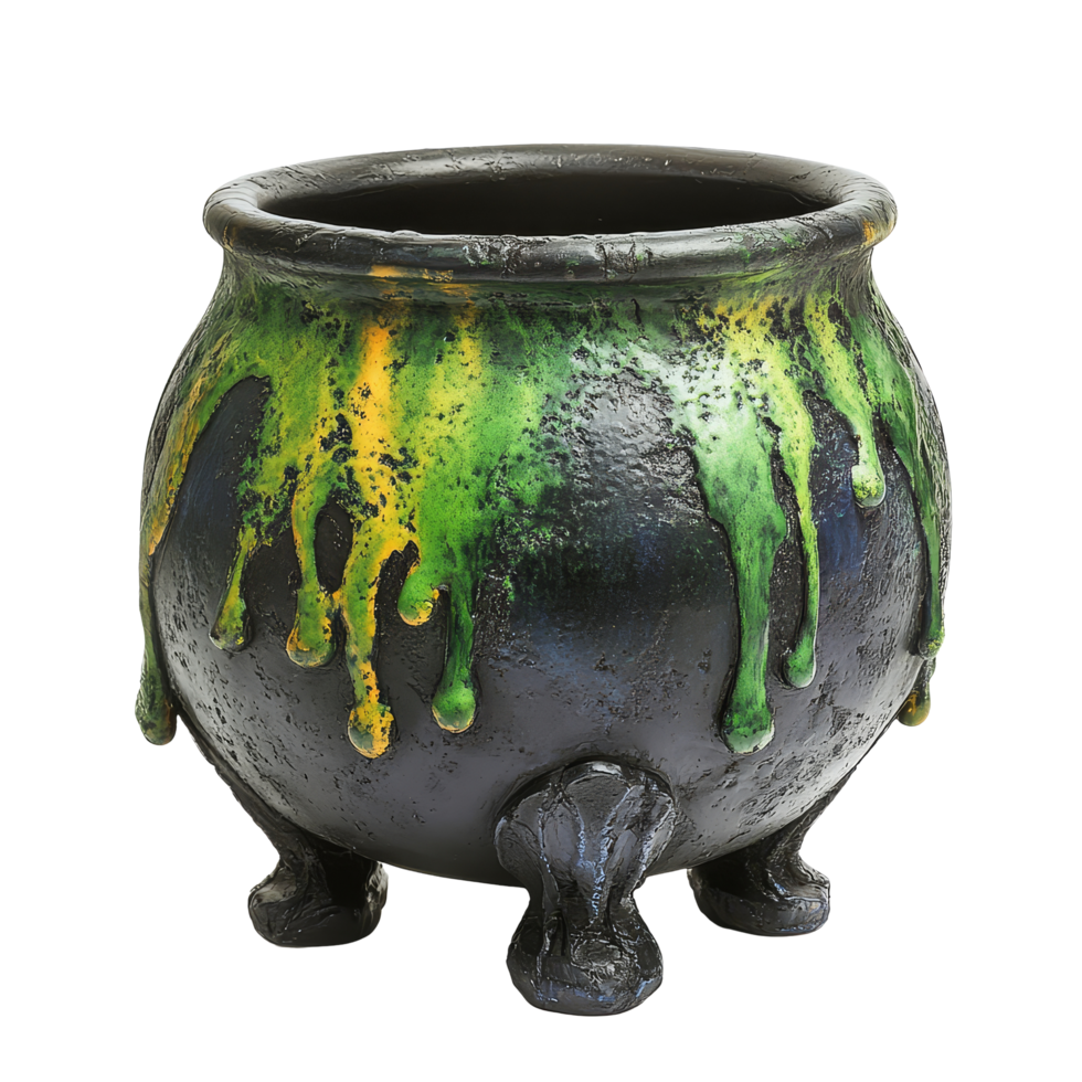 Toxic witch cauldron with green liquid for Halloween decorations and storytelling, isolated on transparent, toxic witch cauldron isolated on transparent background png
