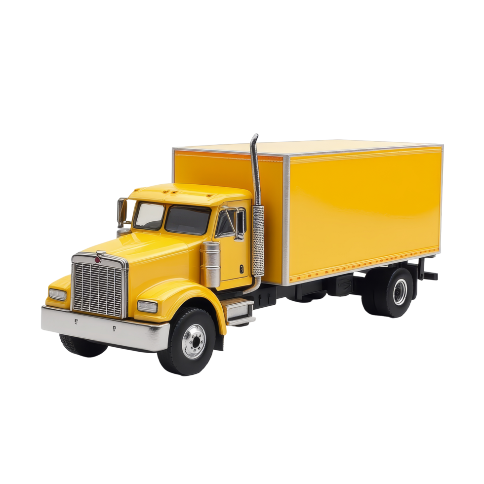 Bright yellow truck with a boxy design isolated on a clean transparent background showcasing its detailed features, yellow truck isolated on transparent png