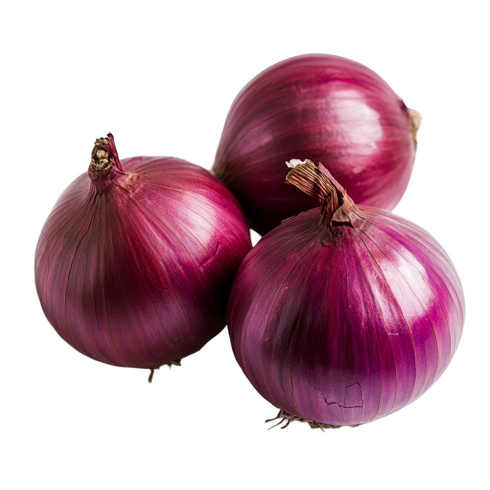 Fresh red onions arranged on a clean transparent background, perfect for culinary use or food photography, Red onion on transparent background png