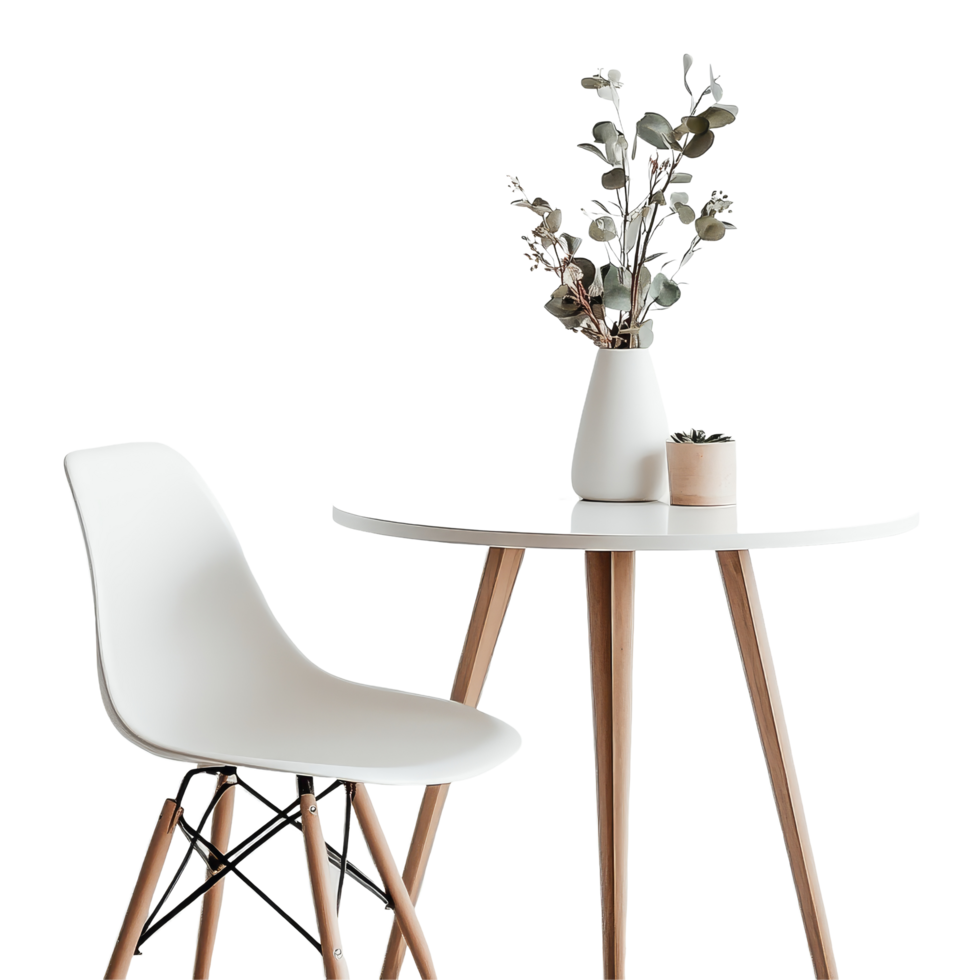 Elegant minimalist table setting with greenery on a transparent background, table transparent background png