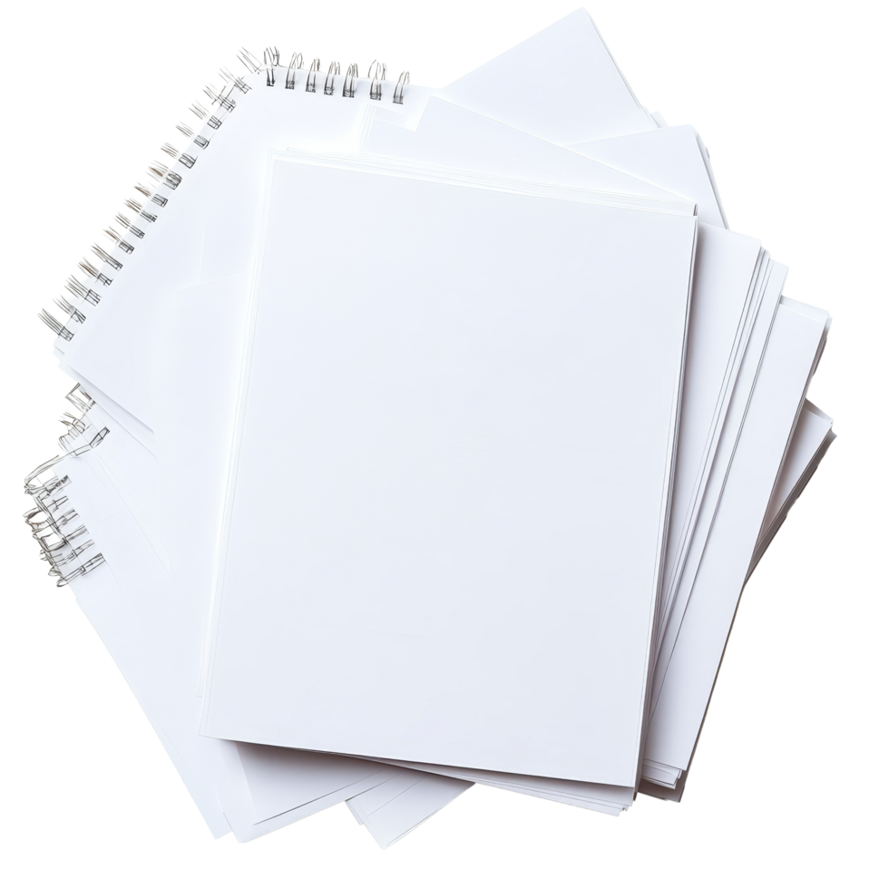 Blank notepad pages stacked on a transparent background for creative writing or notetaking, blank paper sheets or notepad pages on transparent backgroundfile png