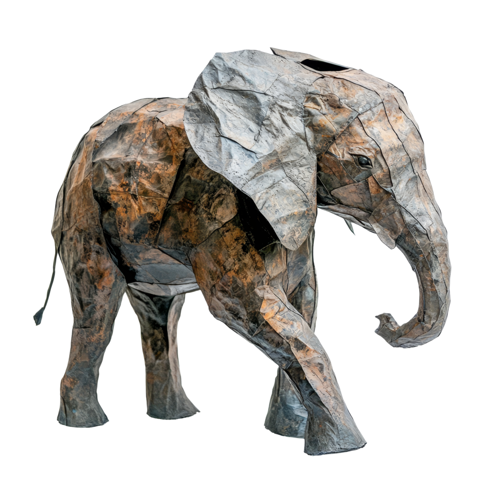 A stunning side view of a beautifully crafted paper elephant against a clean transparent background showcasing artistic detail, Elephant side view transparent background png