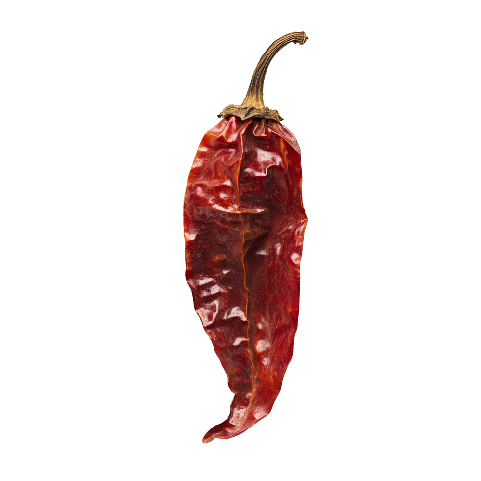 Dried red chili pepper isolated against a plain transparent background showcasing its vibrant color and texture highlights, Isolated dry red chili pepper png