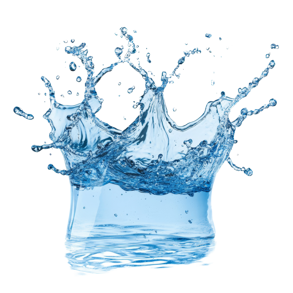 A dynamic blue water splash captured in high detail against a transparent background, Blue water splash isolated png