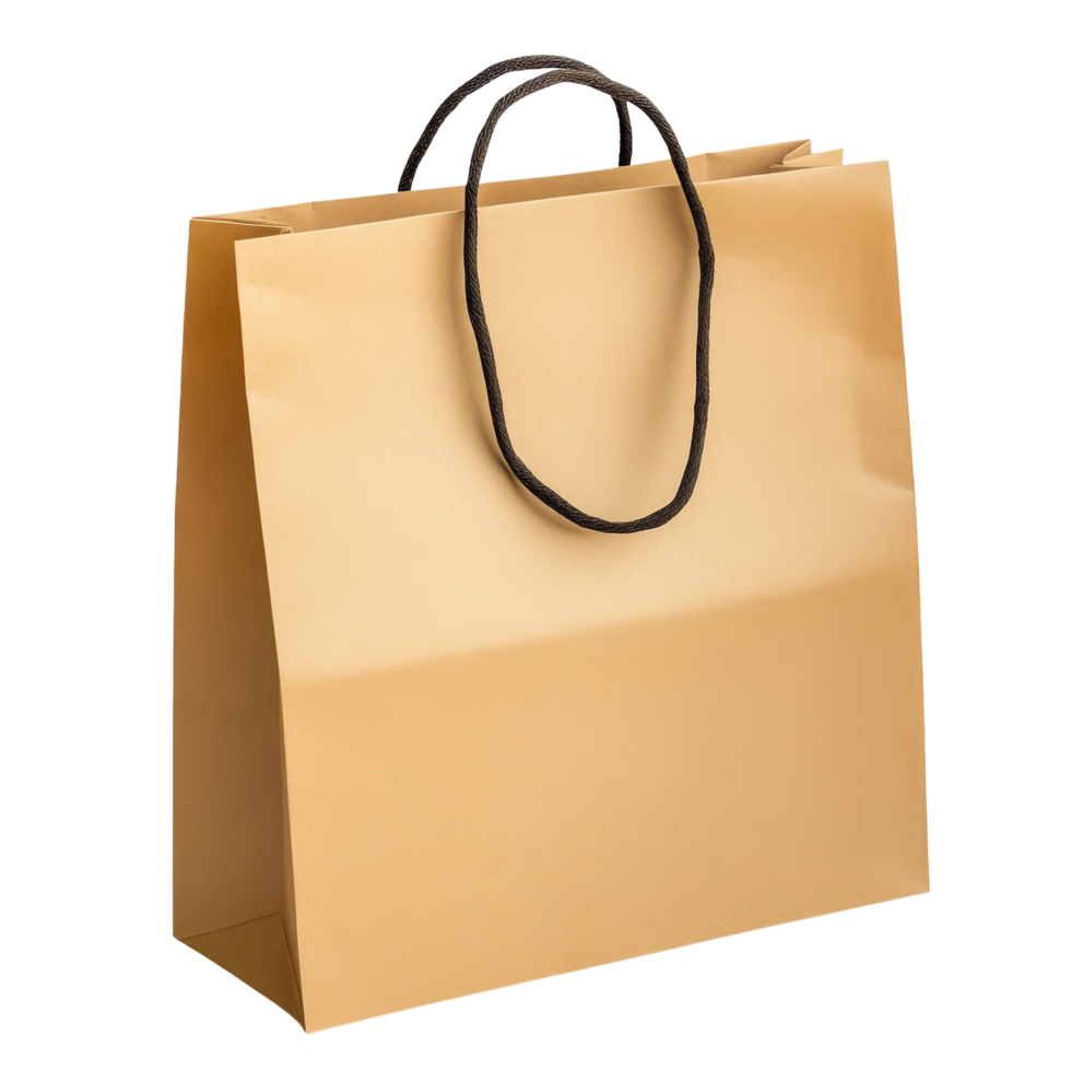 Elegant blank brown paper gift bag with dark handles on a transparent background, blank brown paper gift bag transparent background png