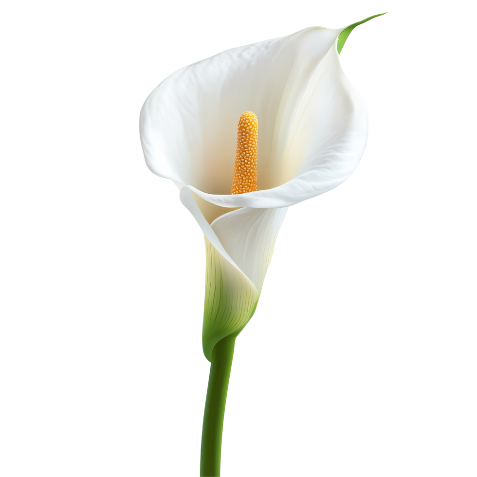 Elegant transparent cala lily flower isolated with a vibrant yellow stamen on a pure transparent background, cala lily flower isolated on transparent background png