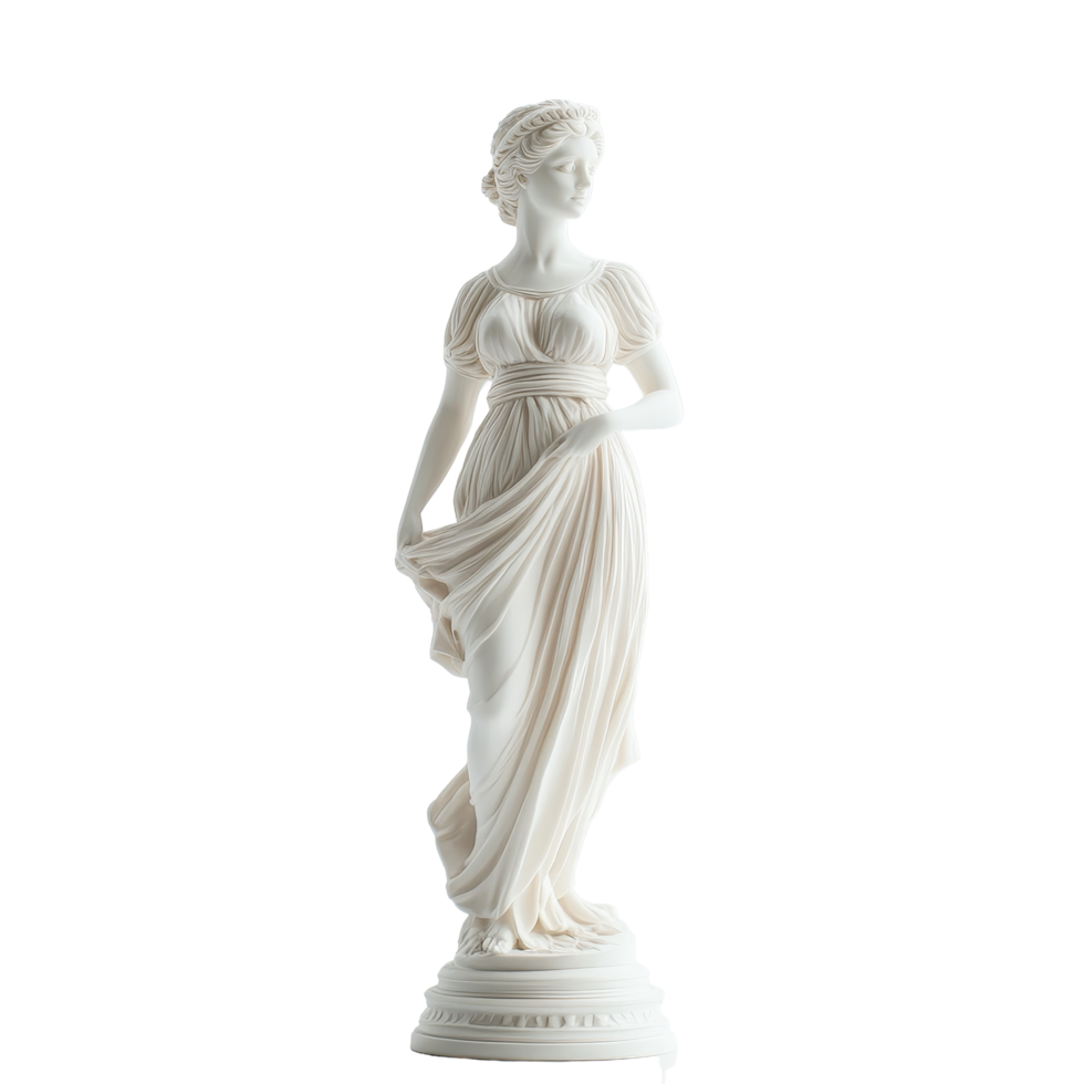 Elegant classical lady statue gracefully poised against a pristine transparent background showcasing timeless artistry and craftsmanship, Classical Lady Statue on transparent background png