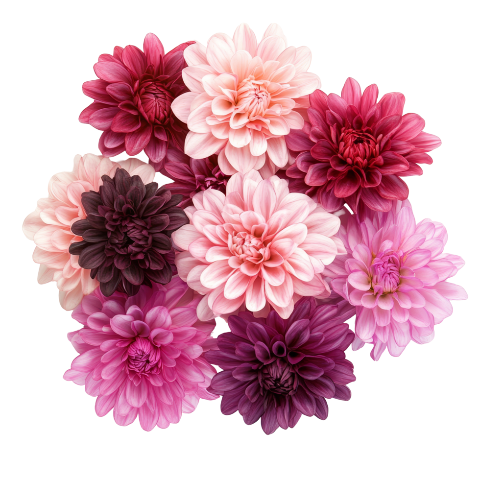 Beautiful chrysanthemum flowers in various shades of pink and purple isolated on a transparent background for decorative use, Chrysanthemum flowers isolated on transparent background cutout png