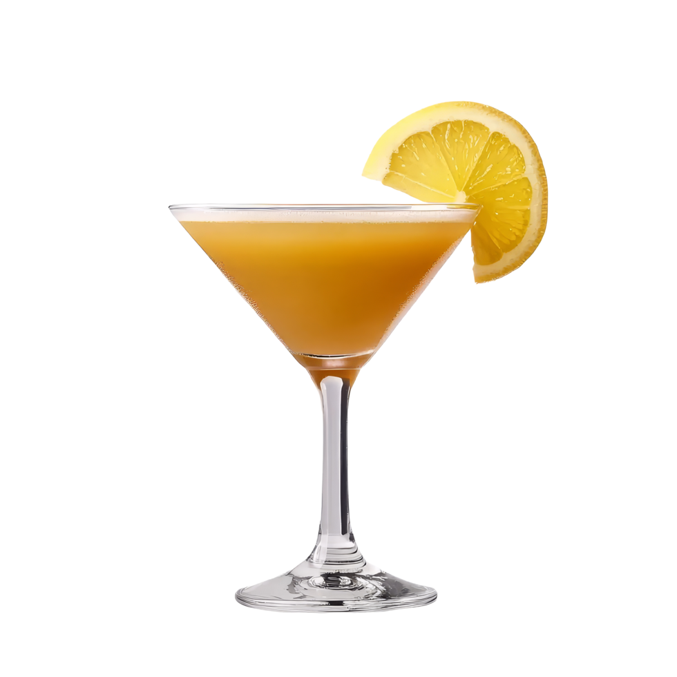 A refreshing sidecar cocktail garnished with a lemon slice on a transparent background, sidecar cocktail isolated on transparent background png